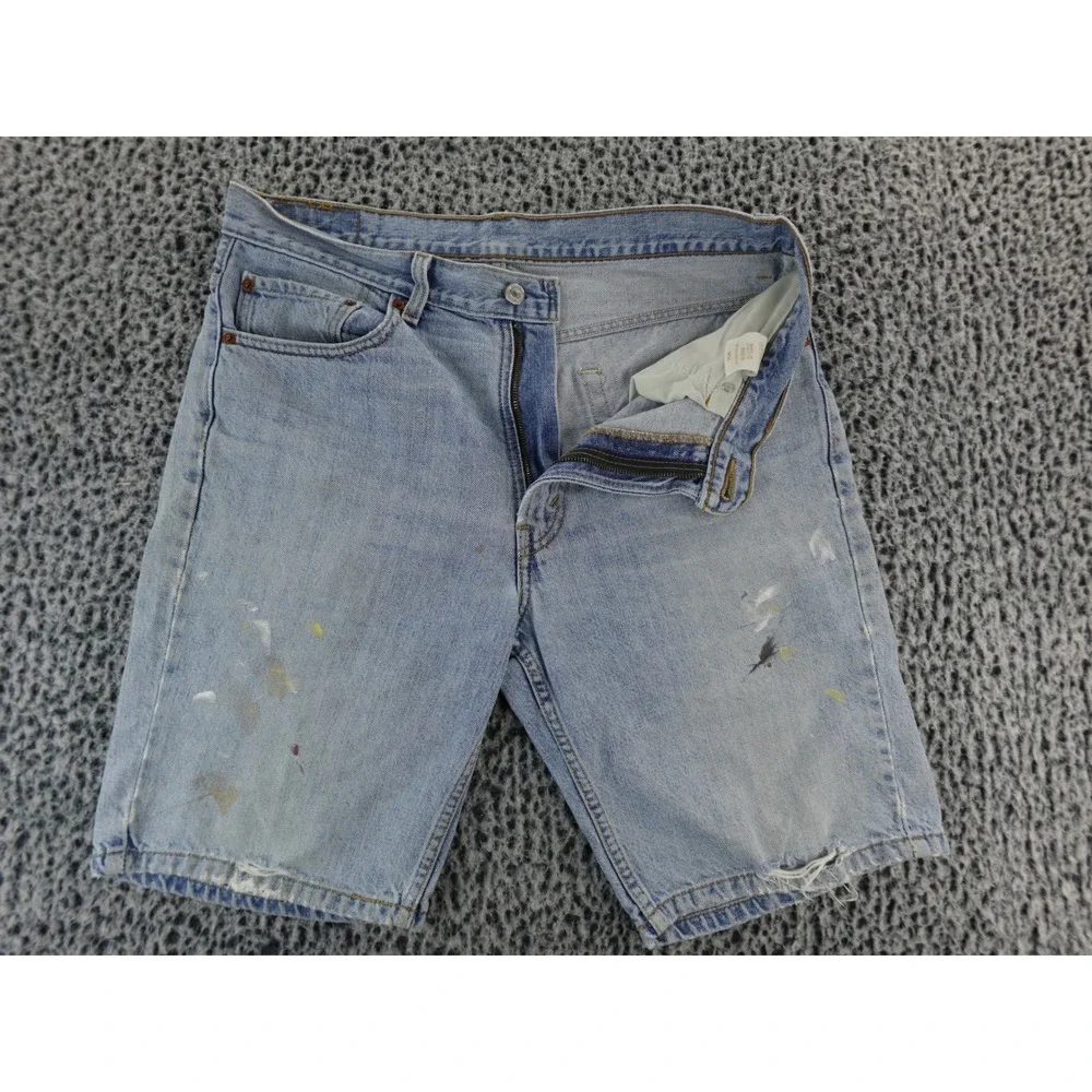 Levi's Mens Light Wash Distressed Denim Jean Shorts With Paint‎ Splatter Size 34